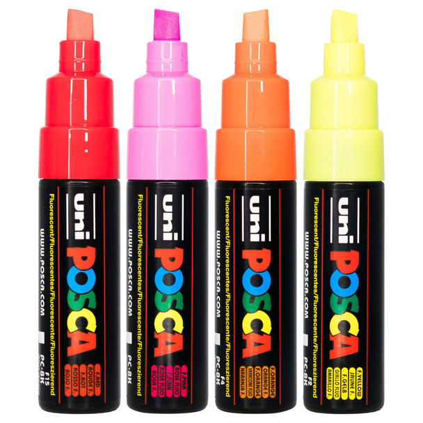 Posca PC-8K Paint Marker Pen Bold Fluoro Assorted Chisel Wallet of 4