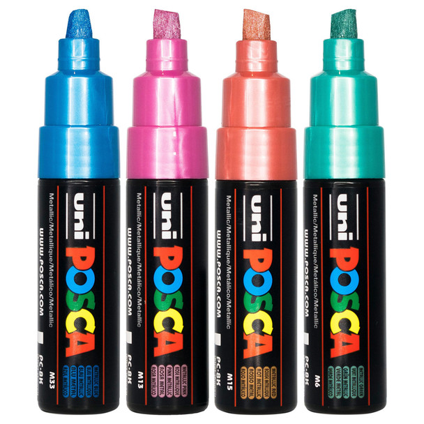 Posca PC-8K Paint Marker Pen Bold Metallic Assorted Chisel Wallet of 4