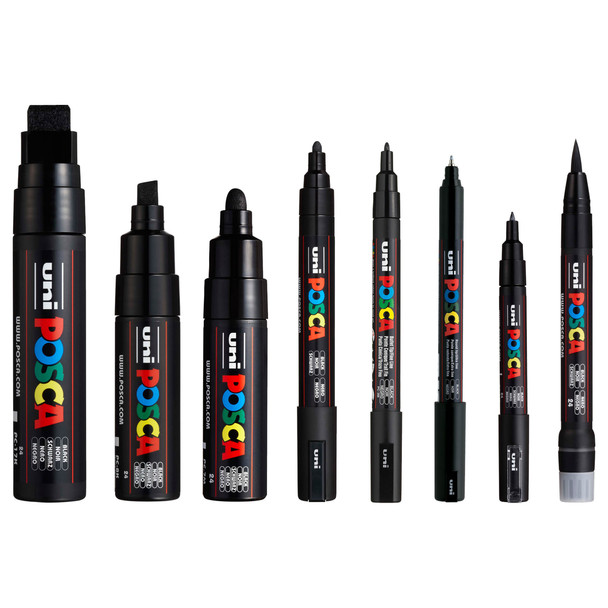 Posca Paint Marker Pen Black Assorted Tip Sizes Wallet of 8