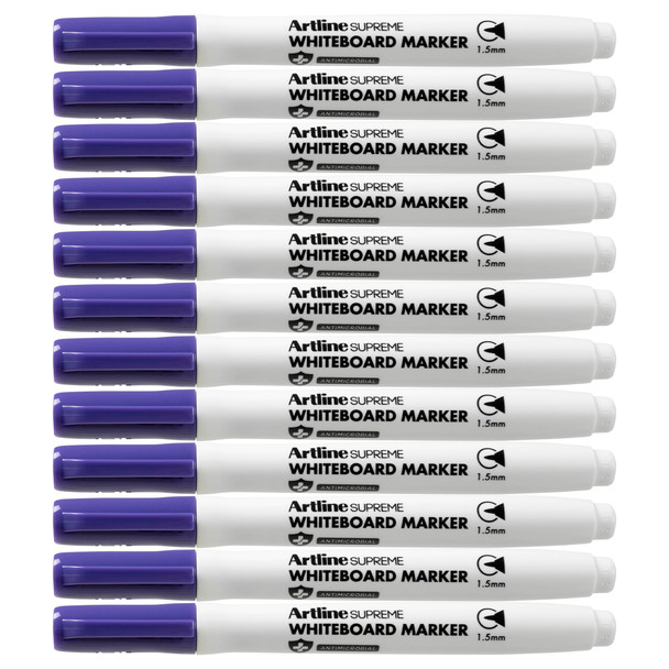 Artline Whiteboard Marker Single Purple Antimicrobial Supreme Pack of 12 | Mega Office Supplies