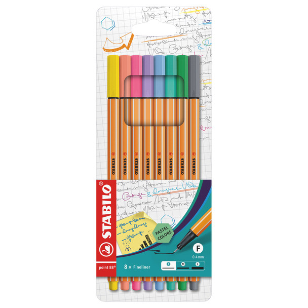 Stabilo 88/8-01 Point 88 Fineliner Pastel Assorted Wallet 8 | Mega Office Supplies