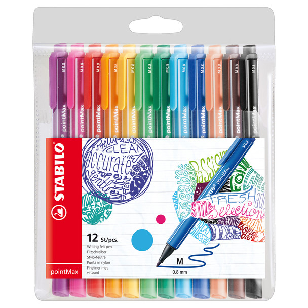 Stabilo 488/12-01 Pointmax Felt-Tip Fineliner Assorted Wallet 12 | Mega Office Supplies