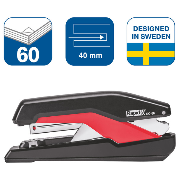 Rapid Supreme Omnipress Fullstrip Stapler Black/Red SO60 | Mega Office Supplies