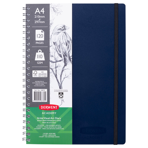 Derwent Academy Visual Art Diary A4 Portrait 120 Page Navy - Pack of 10 | Mega Office Supplies