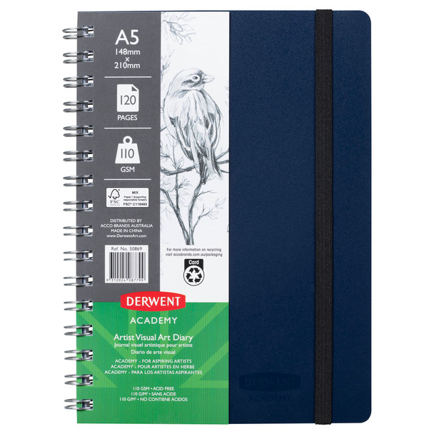 Derwent Academy Visual Art Diary A5 Portrait 120 Page Navy - Pack of 5 | Mega Office Supplies