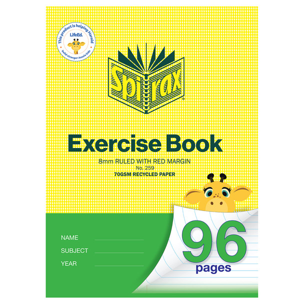 Spirax 259 Recycled Exercise Book A4 96 Page 8mm Ruled Pack of 10