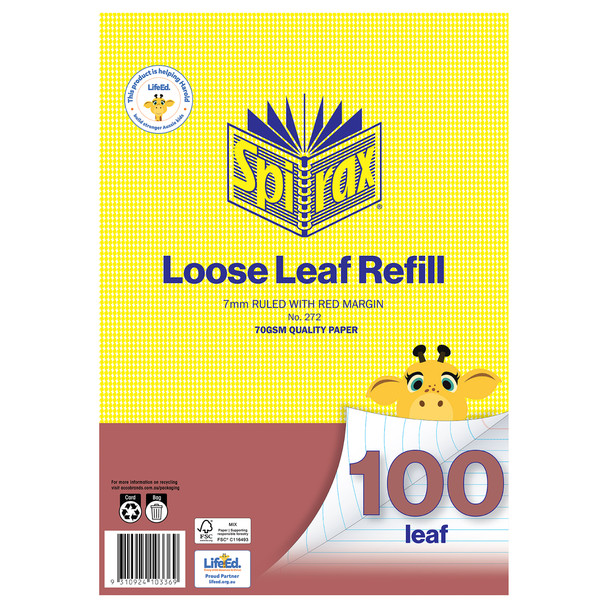 Spirax 272 Loose Leaf Refill A4 100 Leaf 7mm Pack of 25