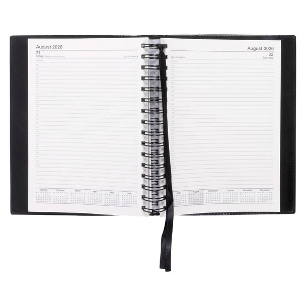 Unbranded PVC Spiral Diary A5 Day To A Page Black Norwich 2026