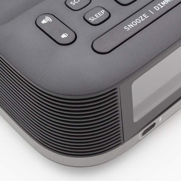 Nero Black Clock Radio Qi2 with Two USB-C Ports | Mega Office Supplies