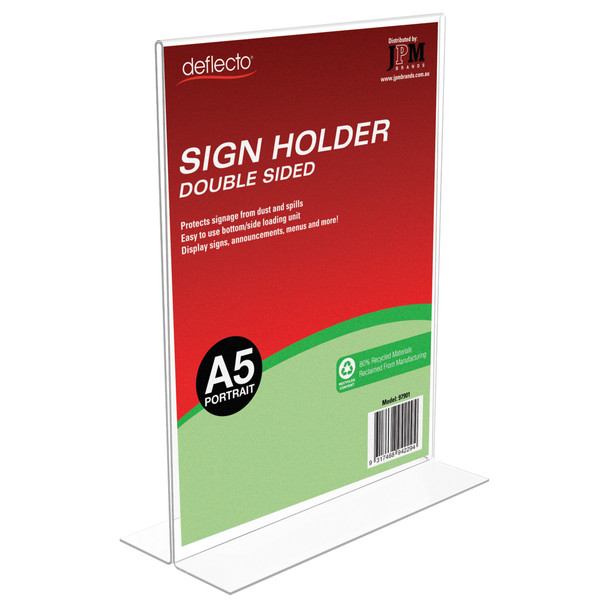 Deflecto 80% Recycled Content Sign Holder Double Sided - A5 Portrait | Mega Office Supplies