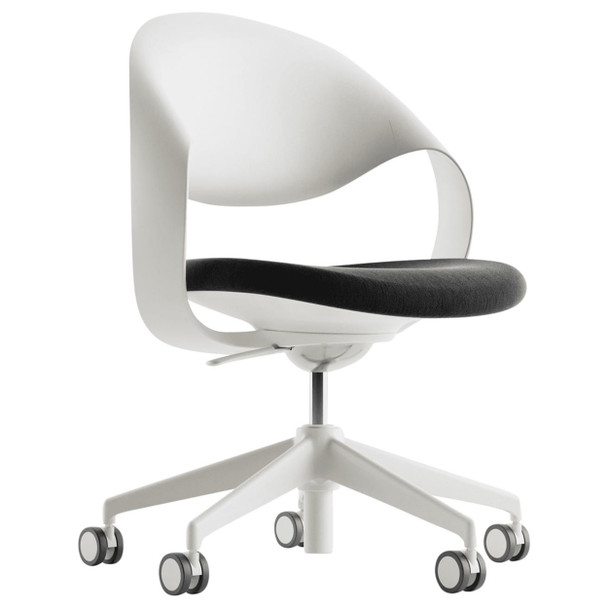 Konfurb Loop 5-Star Chair White Frame Black Fabric Seat