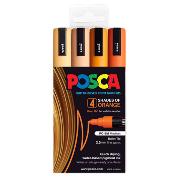 Posca PC-5M Paint Marker Pen Bullet Medium Orange Assorted Wallet of 4