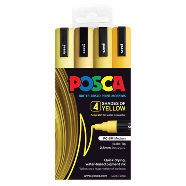 Posca PC-5M Paint Marker Pen Yellow Assorted Wallet 4 | Mega Office Supplies
