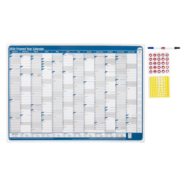 Sasco 2026 Framed Wall Planner 500 x 700mm
