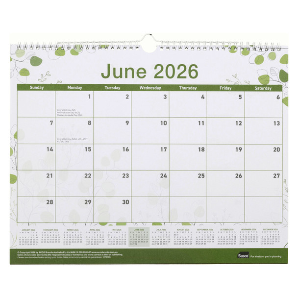 Sasco Eco Large Wall Calendar 380 x 300mm 2026