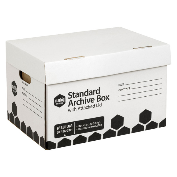 Marbig White Enviro Standard Archive Box with Attached Lid Box of 10