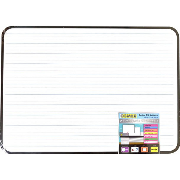 Osmer MDF Magnetic Whiteboard A3 Plain and Dotted Thirds Double Sided with Frame Pack of 12