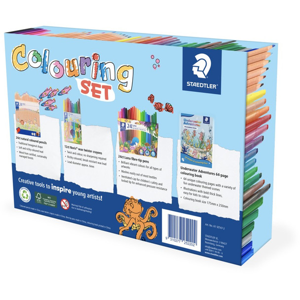 Back of Staedtler Colouring Set showing included items and features