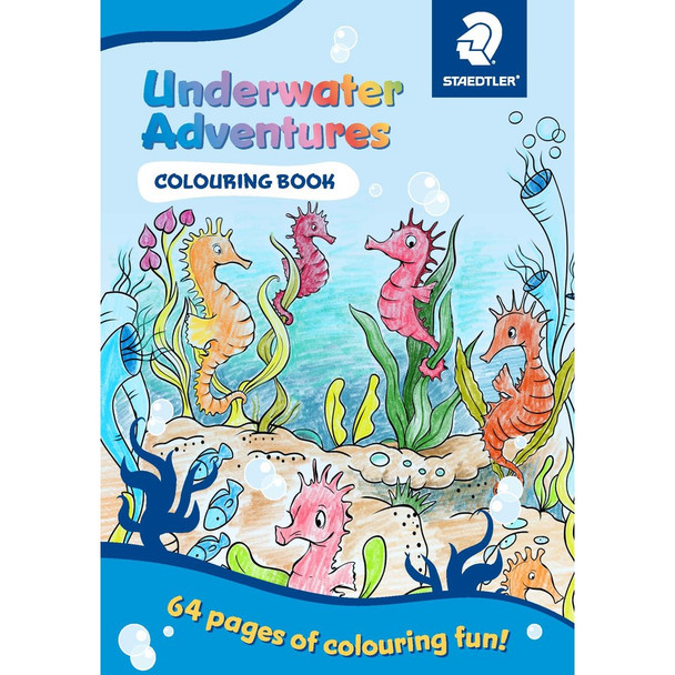 Cover of Underwater Adventures 64-page children’s colouring book