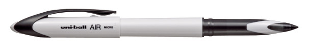 Uni-ball Air Micro pen in off-white pastel barrel with black clip, uncapped to reveal writing tip Uni-ball Air Micro pen in off-white pastel barrel with black clip, uncapped to reveal writing tip