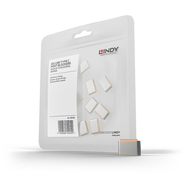 Lindy USB C Port Blocker, 10 Pack, Orange