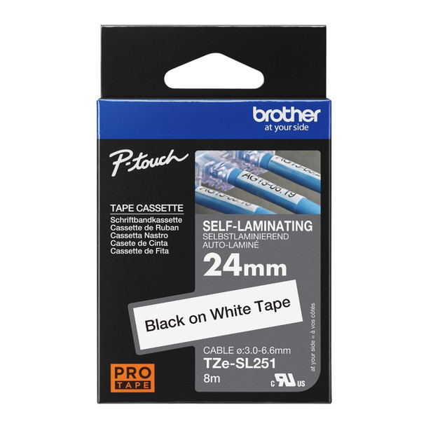 Brother Self-Laminating Label Tape 24mm Black on White TZeSL251