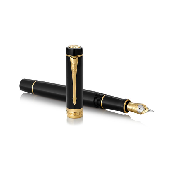 Parker Medium Nib Duofold Classic Black Gold Trim Fountain Pen