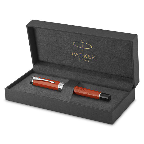 Big Red Vintage Chrome Trim Fountain Pen Medium Nib Parker Duofold Classic