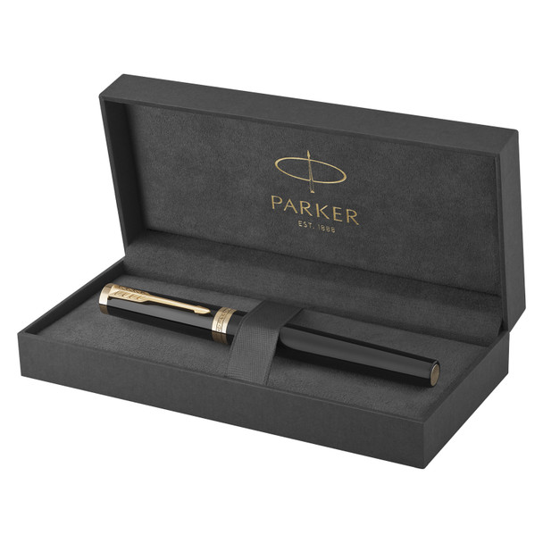 Parker Ingenuity Black Lacquer and Gold Trim Fine Nib Fountain Pen