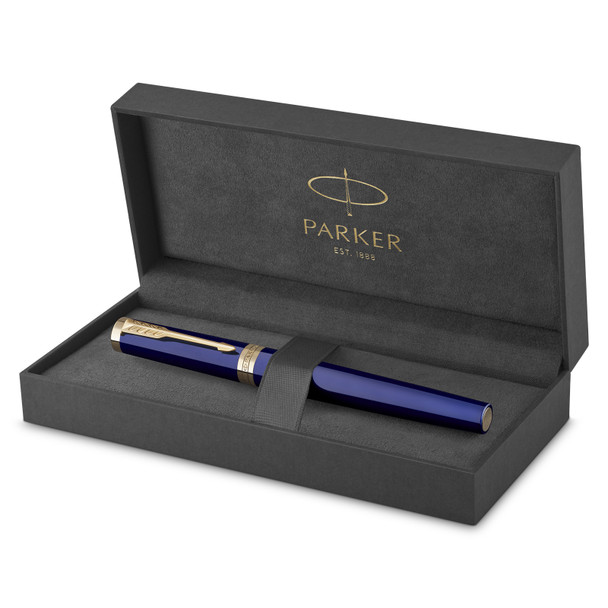 Parker Ingenuity Blue Lacquer and Gold Trim Fine Nib Fountain Pen