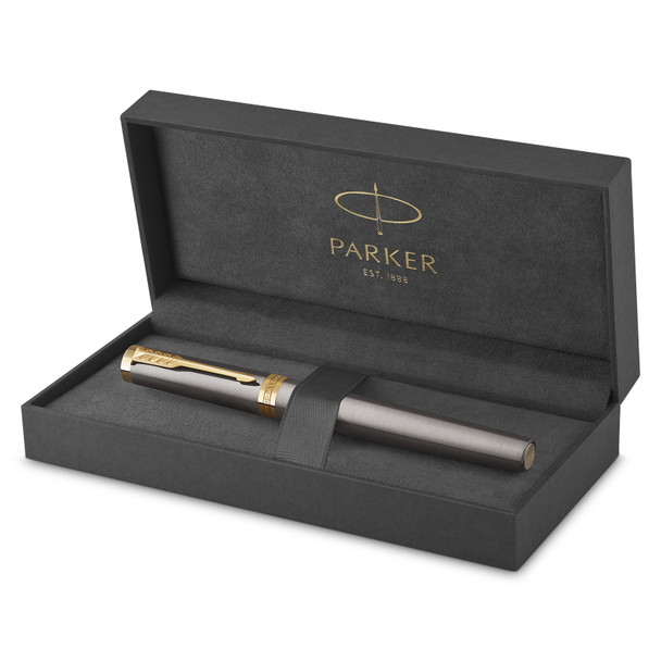 Parker Ingenuity Grey Lacquer and Gold Trim Fine Nib Fountain Pen