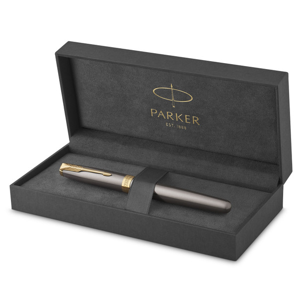 Parker Sonnet Grey Lacquer and Gold Trim Medium Nib Fountain Pen