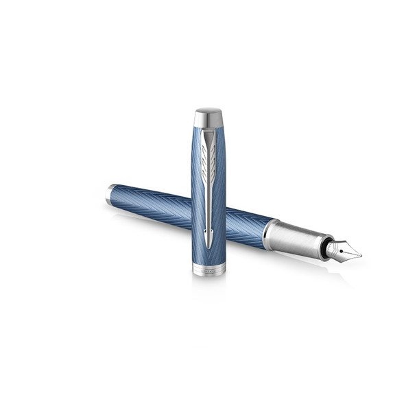 Parker Fine Nib IM Premium Blue Grey Chrome Trim Fountain Pen