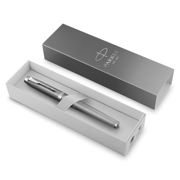Grey Finish with Gradient Chrome Trim Fountain Pen Medium Nib Parker IM Writing Rituals