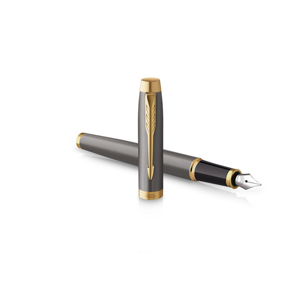 Parker Medium Nib IM Grey Lacquer Gold Trim Fountain Pen