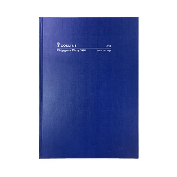 Collins Kingsgrove Diary 2026 A4 Blue Linen Cover Front View