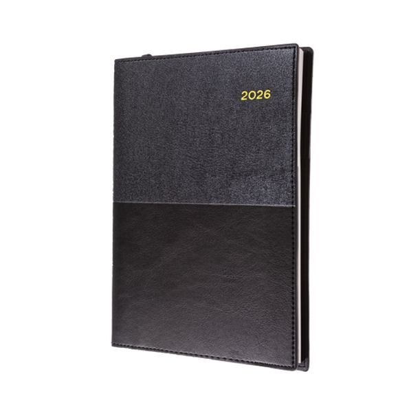 Collins Vanessa Diary 2026 A4 Black Wiro Binding and Detail View