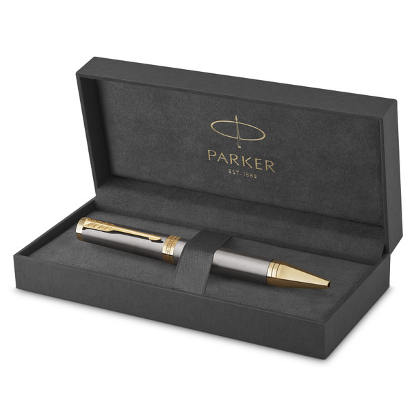 Parker Medium Tip Ingenuity Grey Lacquer Gold Trim Ballpoint Pen Parker Medium Tip Ingenuity Grey Lacquer Gold Trim Ballpoint Pen