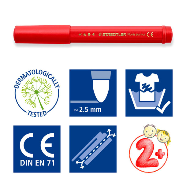 329 C12 Noris Junior Fibre Tip Pens Box of 12 Assorted Colours Staedtler
