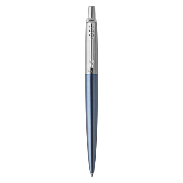 Parker Jotter Ballpoint Pen Waterloo Blue and Chrome Trim Medium Tip