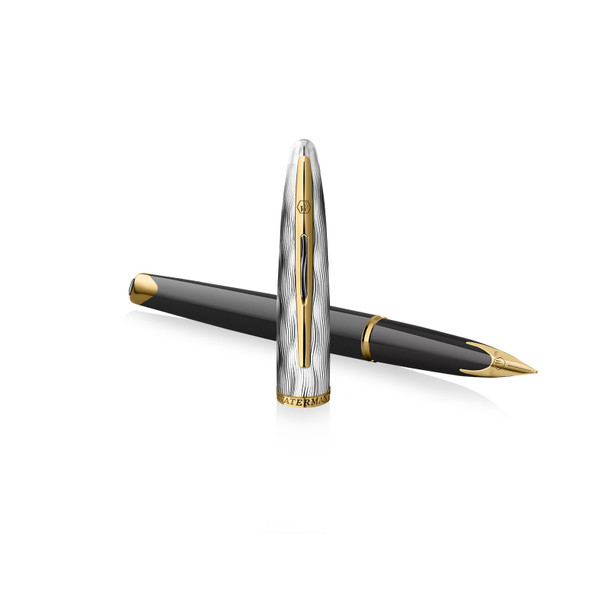 Waterman Carene Medium Nib Metal and Black Lacquer Gold Trim Fountain Pen 18K Gold