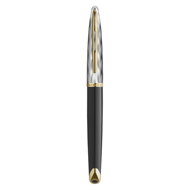 Carene Metal and Black Lacquer Gold Trim Fountain Pen 18K Gold Medium Nib Waterman