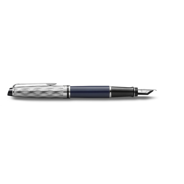 Metal and Blue Lacquer Palladium Trim Fountain Pen Waterman Expert Medium Nib
