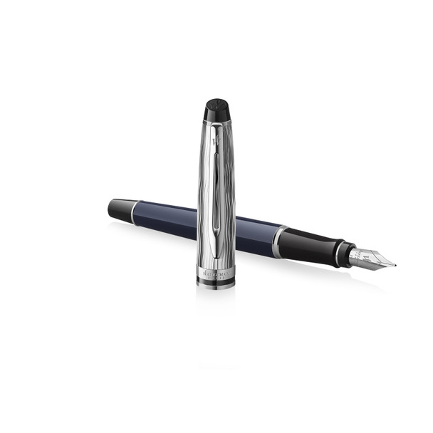 Waterman Expert Medium Nib Metal and Blue Lacquer Palladium Trim Fountain Pen