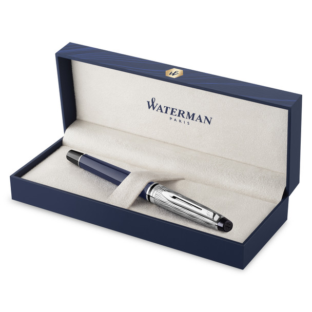 Metal and Blue Lacquer Palladium Trim Fountain Pen Medium Nib Waterman Expert