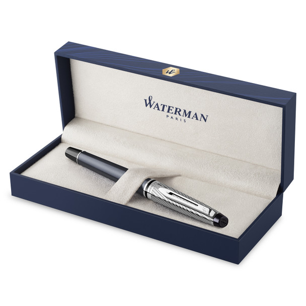 Metal and Stone Grey Lacquer Palladium Trim Fountain Pen Medium Nib Waterman Expert Deluxe