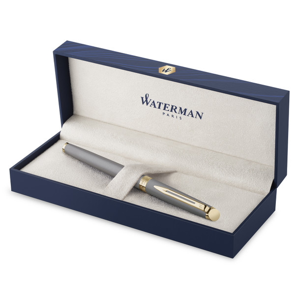 Metallic Grey Gold Trim Fountain Pen Medium Nib Waterman Hemisphere