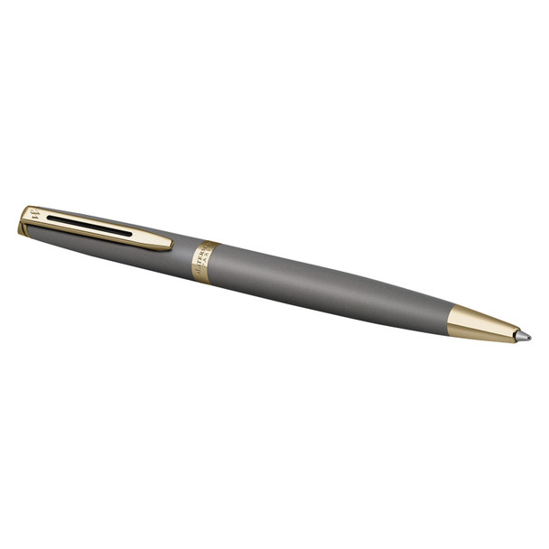 Metallic Grey Gold Trim Ballpoint Pen Medium Tip Waterman Hemisphere