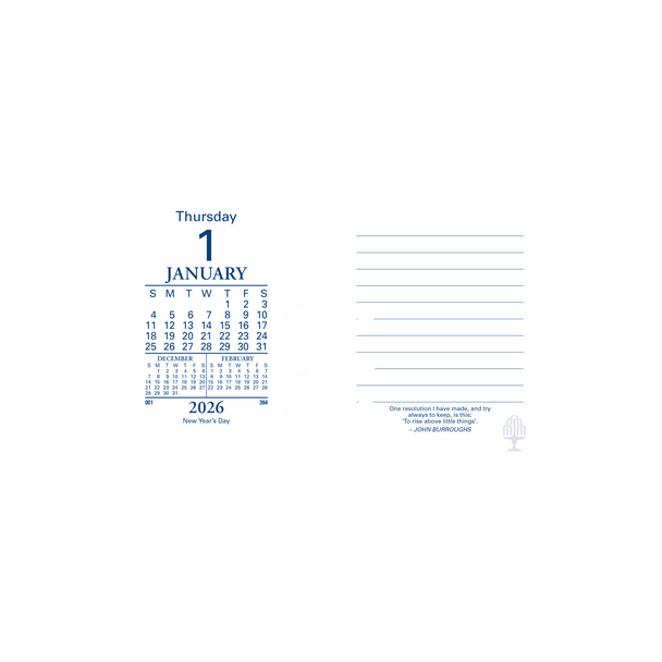 Collins Desk Calendar Refill 2026 daily page layout side punch with January 1st, lined notes and inspirational quotation Collins Desk Calendar Refill 2026 daily page layout side punch with January 1st, lined notes and inspirational quotation