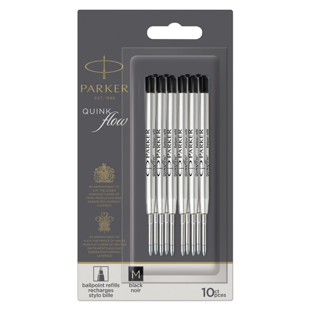 Parker QuinkFlow Ballpoint Refill Black Medium Pack of 10